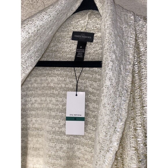 Karen Brooks fairy whimsical Gold Metallic Knit lagen Waterfall Cardigan New - Picture 4 of 8